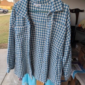 Blue and White Houndstooth Jean Jacket